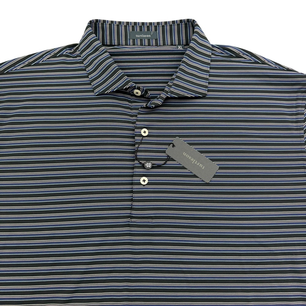 Turtleson Polo Shirt Mens XL Black Rory Stripe Performance Golf Short Sleeve NWT